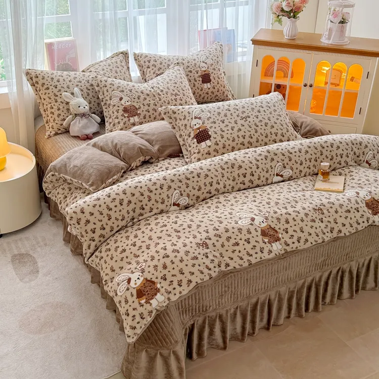 2025新款加厚床盖款牛奶绒四件套冬季双面加绒夹棉床上用品4件套