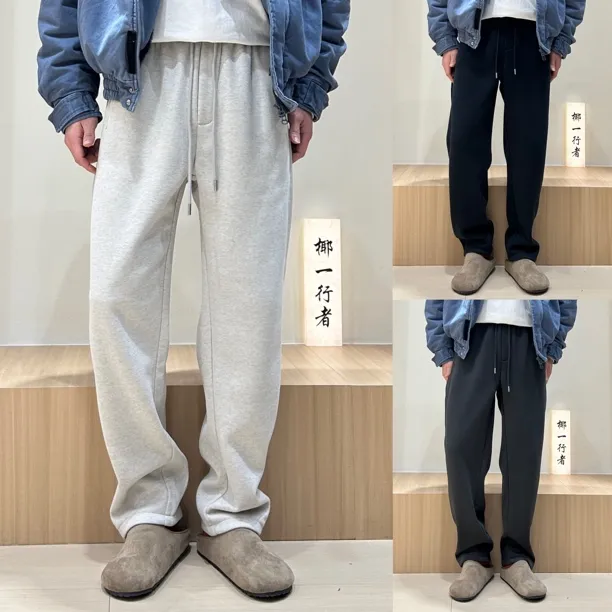 冬季加厚加绒立体剪裁直筒宽松休闲卫裤男保暖百搭运动休闲裤