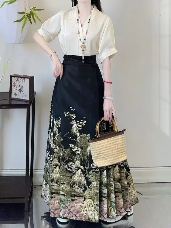 正版【蓬莱仙境】-双经轴 重工秋冬款 织锦缎面 妆花马面裙  百搭风