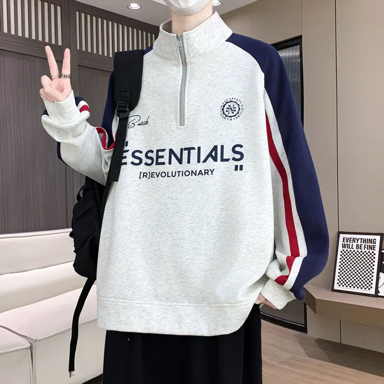 棉质潮牌印花痞帅宽松立领卫衣男装秋冬季保暖新款插肩袖外套上衣