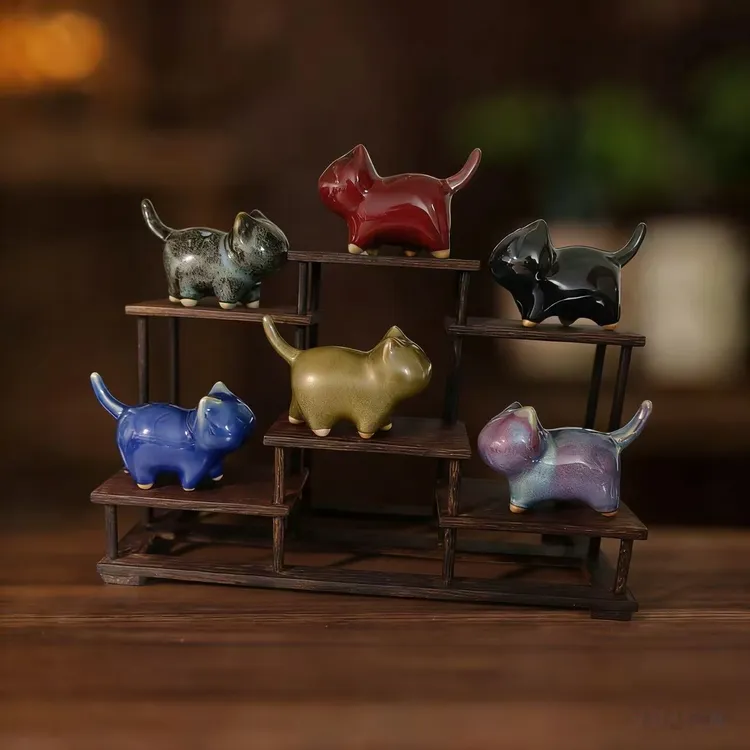 创意可爱钧瓷猫咪摆件网红设计茶宠桌面摆设