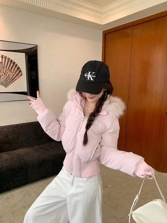 小海鸥短款收腰大毛领女棉服25年冬季新款甜辣显瘦加厚棉衣外套潮