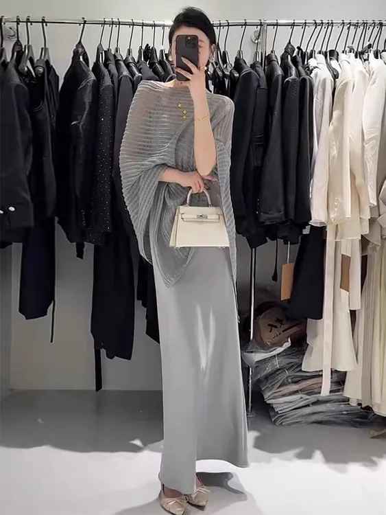 2025新款气质百搭针织套头衫两件套吊带长裙套装网红