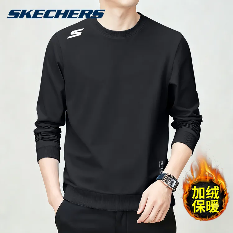 斯凯奇卫衣男简约冬季新款运动休闲服加绒圆领长袖打底百搭男款