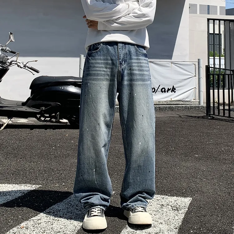 秋冬季新款美式潮牌微宽松直筒泼墨涂鸦网红推荐大牌脏脏长裤男女
