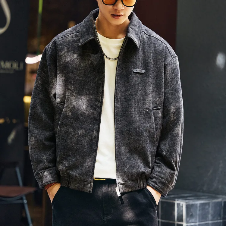 格蓝鹿美式扎染90绒羽绒服男冬季潮牌翻领拉链重磅轻薄夹克男外套