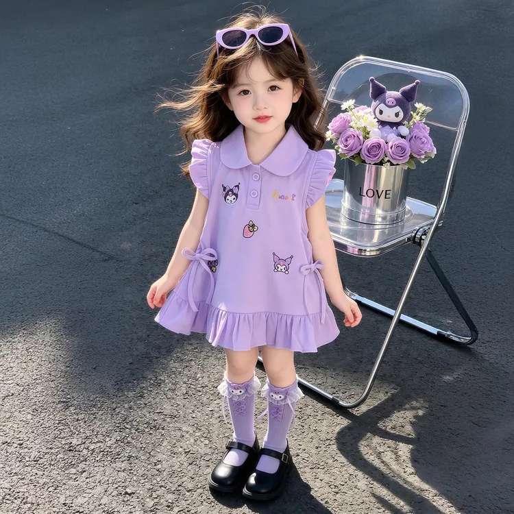 女童夏装连衣裙新款儿童洋气花边库洛米公主裙女宝宝夏季Polo裙子