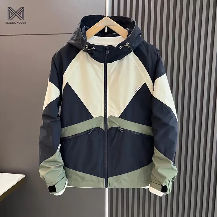 MODEK KODEK新款连帽男士外套秋季韩版冲锋衣休闲拼接高级感夹克