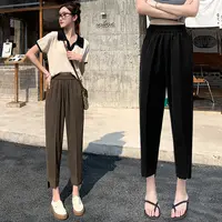 高腰显瘦九分裤女遮腿粗胯宽微胖MM西装裤宽松烟管小脚裤7070#
