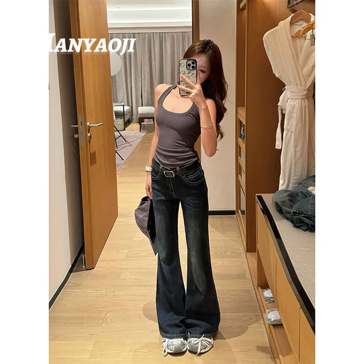 【萱芸芸专属】低腰不贴腿弹力微喇牛仔裤女2025秋季修身显瘦百搭裤