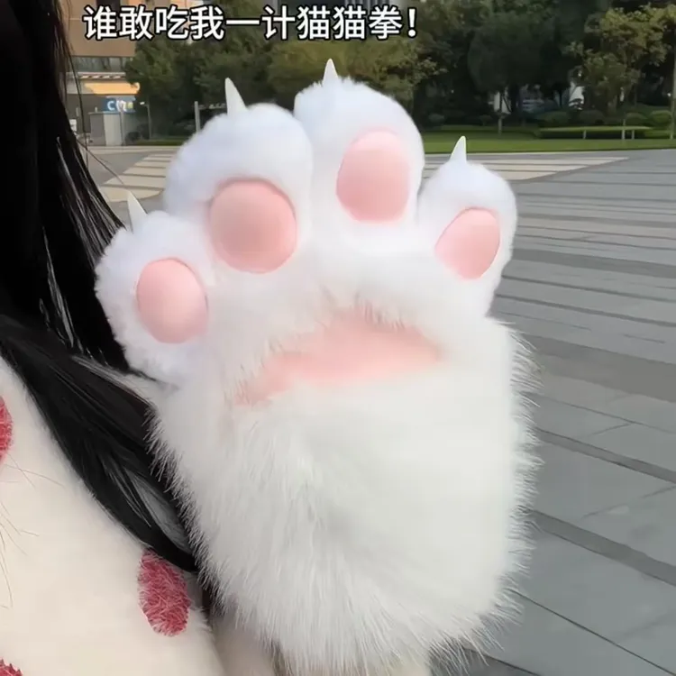 猫爪手套毛绒加厚保暖手套可爱猫爪肉垫会吱吱叫cosplay漫展道具
