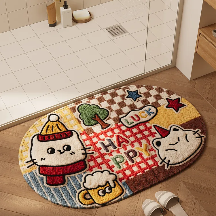 卫生间地垫厕所门口吸水速干踩脚地毯椭圆卡通浴室防滑垫擦脚垫子