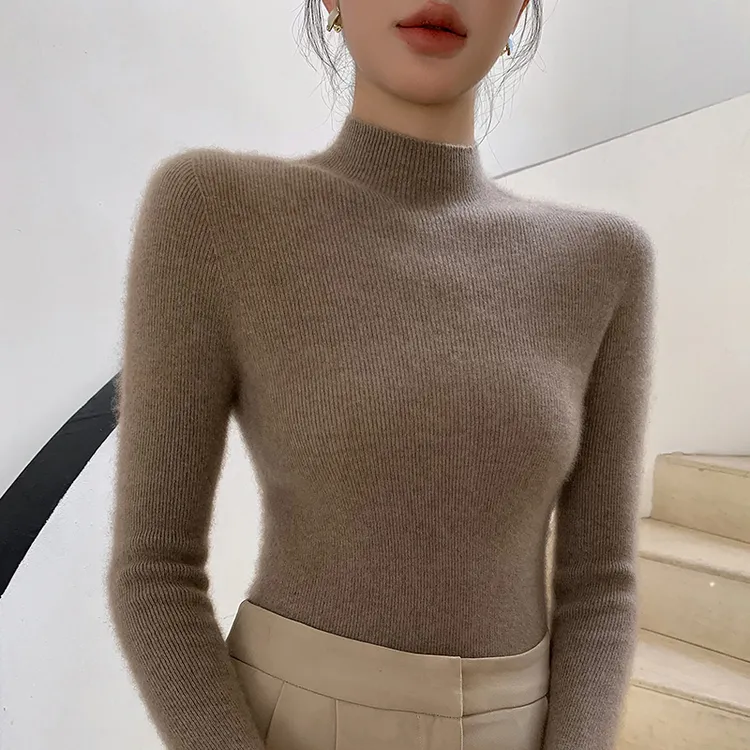 无缝一线成衣秋冬毛衣女半高领羊毛针织衫内搭长袖修身羊毛打底衫