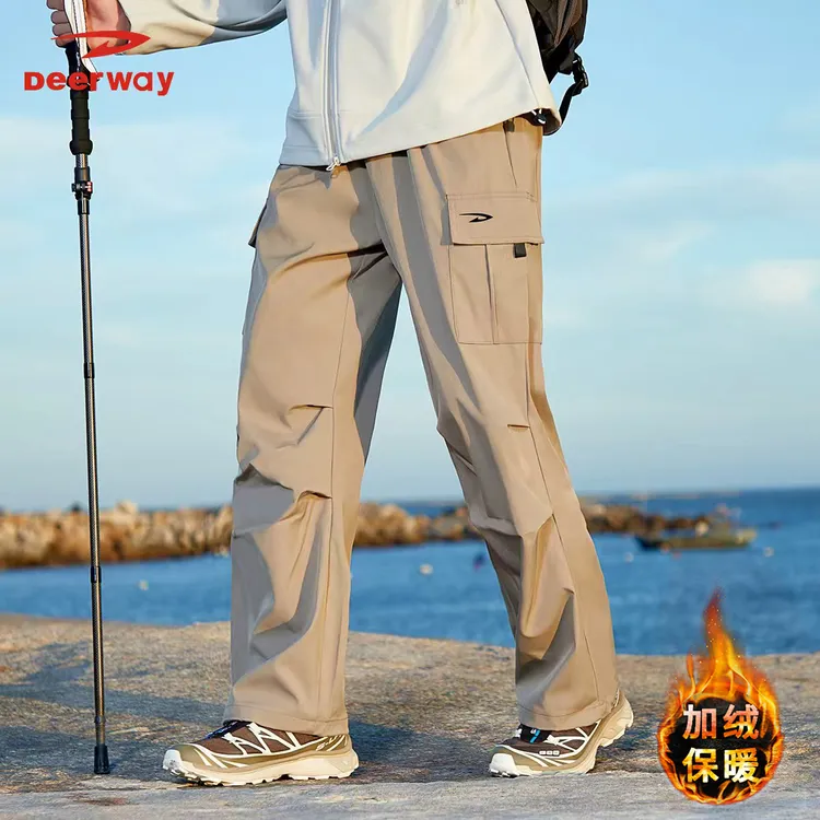 Deerway/德尔惠秋冬款加绒工装裤宽松百搭直筒男女同款休闲长裤