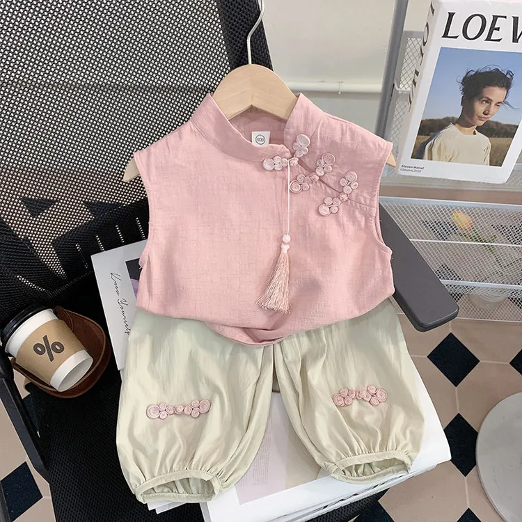 女童套装夏装2025新款儿童洋气时髦小童衣服女宝宝国风两件套夏季