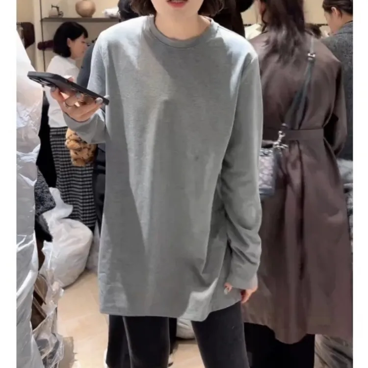 长袖慵懒风圆领后背设计宽松显瘦百搭长袖T恤LK2508758