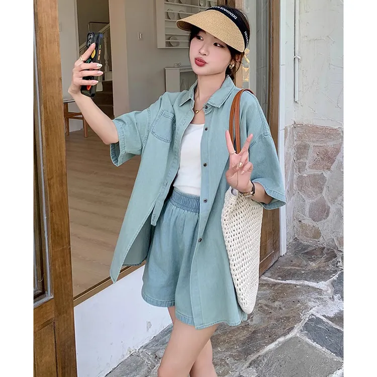 牛仔套装裤女夏薄2025新款高级感酷飒拽姐短裤炸街两件套