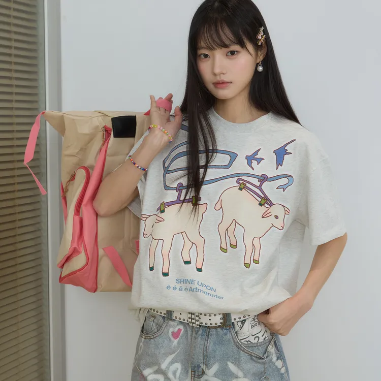 “恶羊羊”| eeee小众设计感创意印花T恤男宽松涂鸦小羊短袖女夏