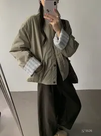 FUJIA STYLE新款时尚百搭简约气质休闲纯色拼接条纹立领外套M5526
