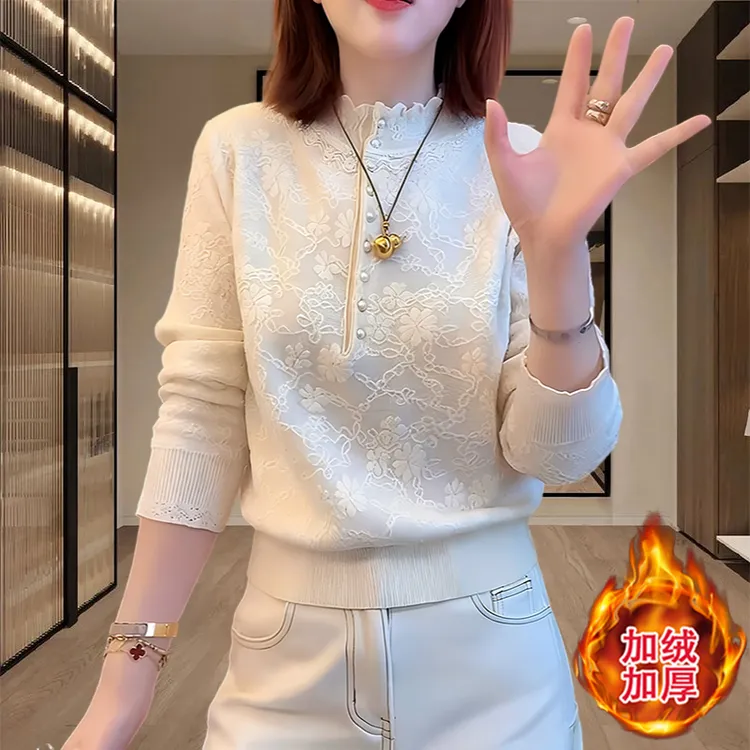秋冬季气质女士上衣2025新款爆款花边立领设计感加厚保暖针织衫潮