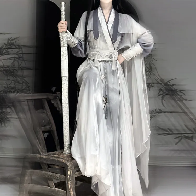 原创仙侠刺绣古装改良汉服女汉元素交领裙少年武侠超仙cos服春夏