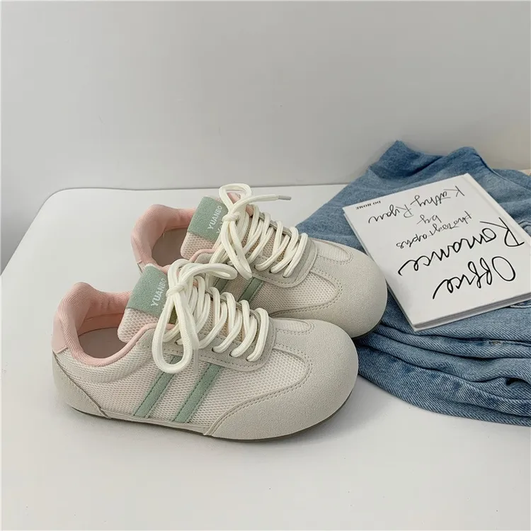 芭乐粉网面德训鞋女2025秋季新款软底舒适透气经典百搭拼色阿甘鞋