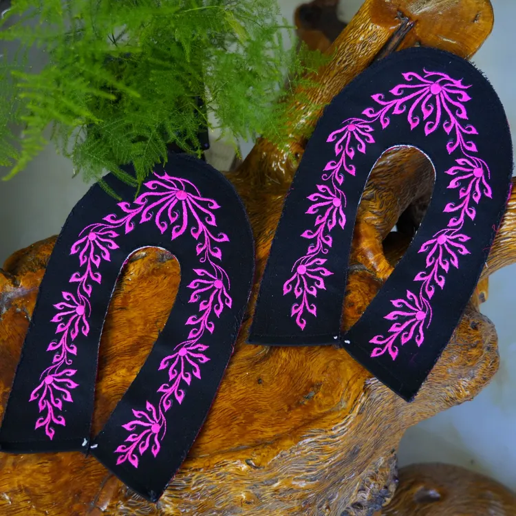 装老鞋寿鞋七朵莲花圆口刺绣鞋面布壳袼褙绣桑蚕丝线绣