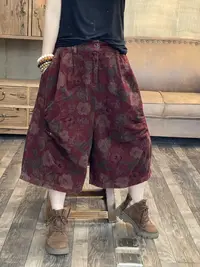 [四月阳光]秋冬灯芯绒炒色印花双层女士休闲裤(长61臀围152)