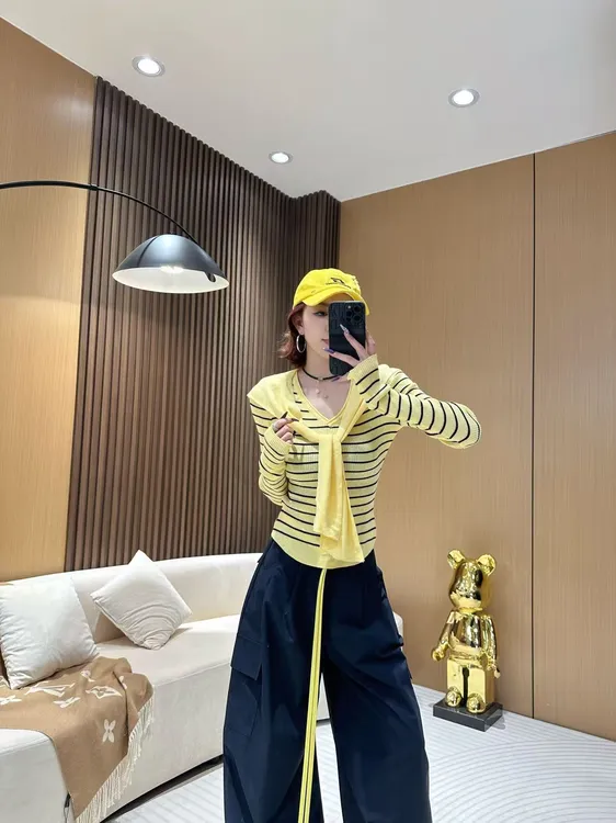 DA216 条纹针织上衣+披肩两件套 秋冬时尚修身休闲百搭打底衫上衣