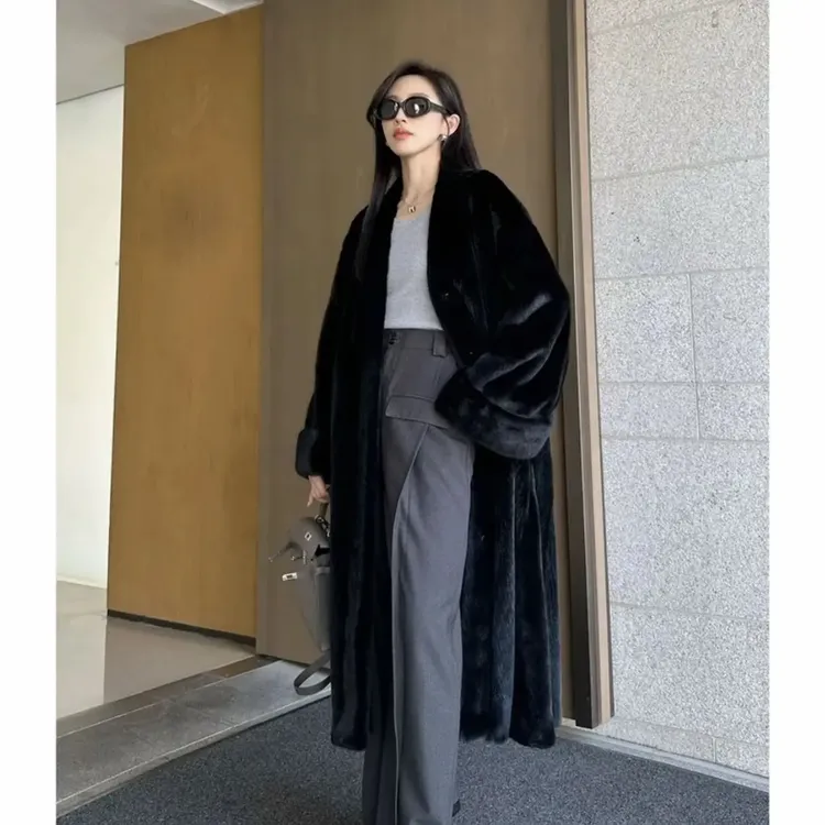 长款挽袖毛毛大衣气质款环保毛外套时尚