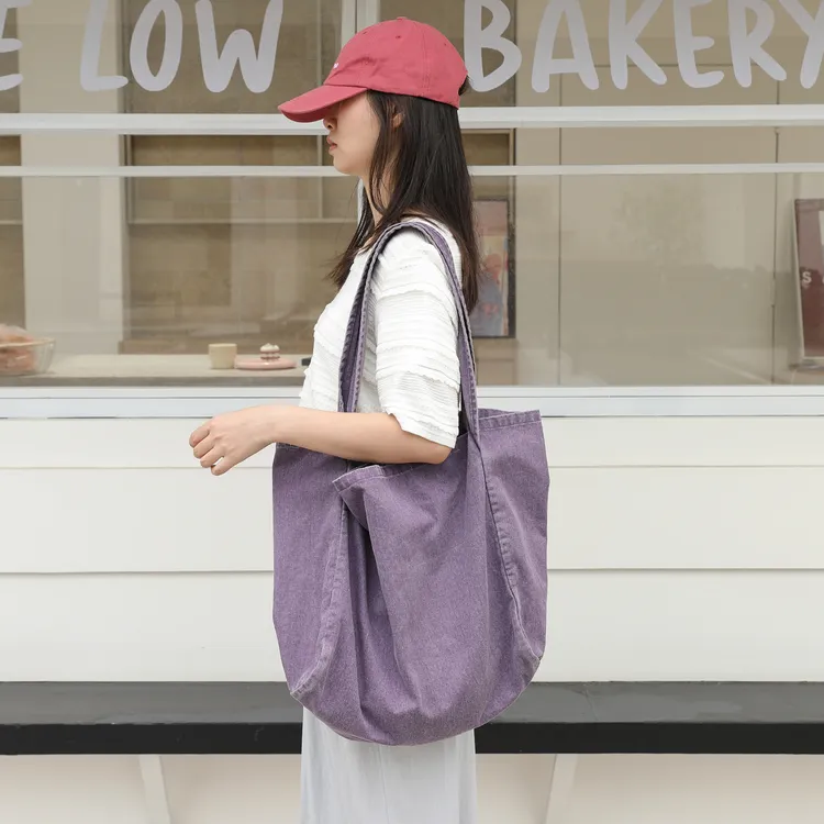 韩版文艺水洗帆布托特包女慵懒风纯色单肩腋下包学生通勤手提布袋