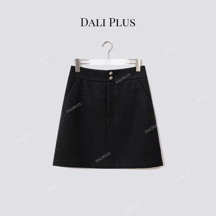 DALI PLUS“双粒扣闪闪半裙”高腰A字短裙-D5LT2227
