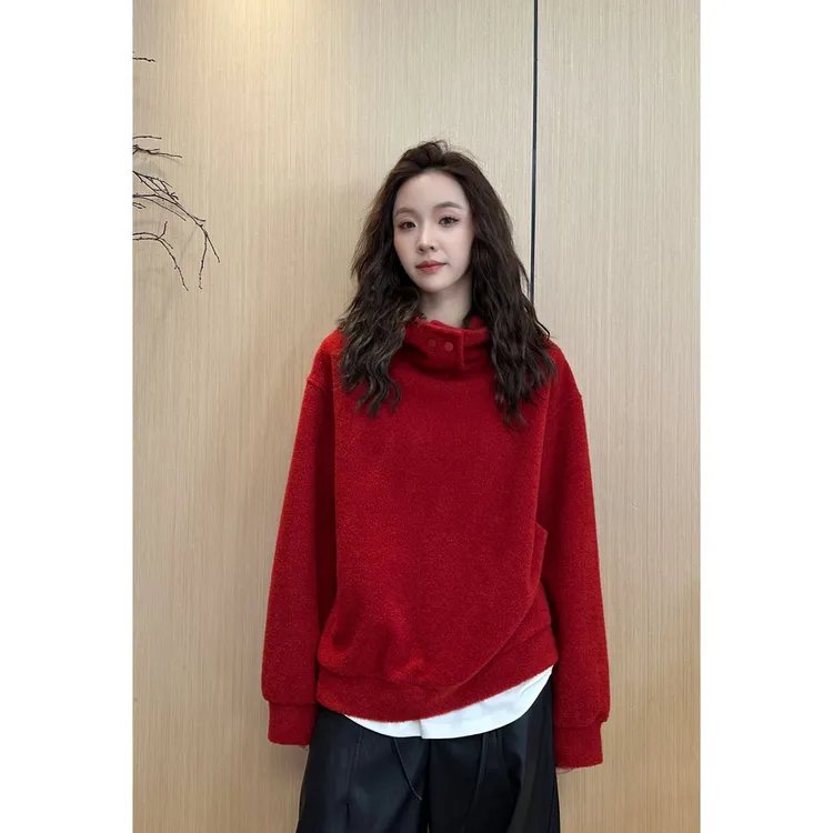 小静静一会【雪花绒按扣帽衫】2025秋冬新款连帽套头上衣2510C6680