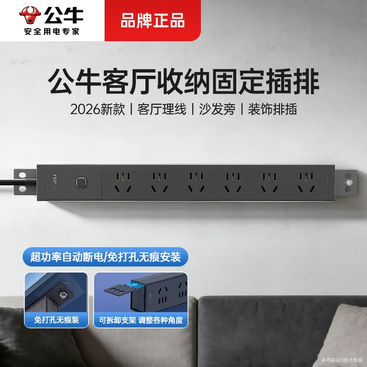 公牛客厅专用PDU插座大功率2500W白色简约隐藏固定挂耳接线板新商品图
