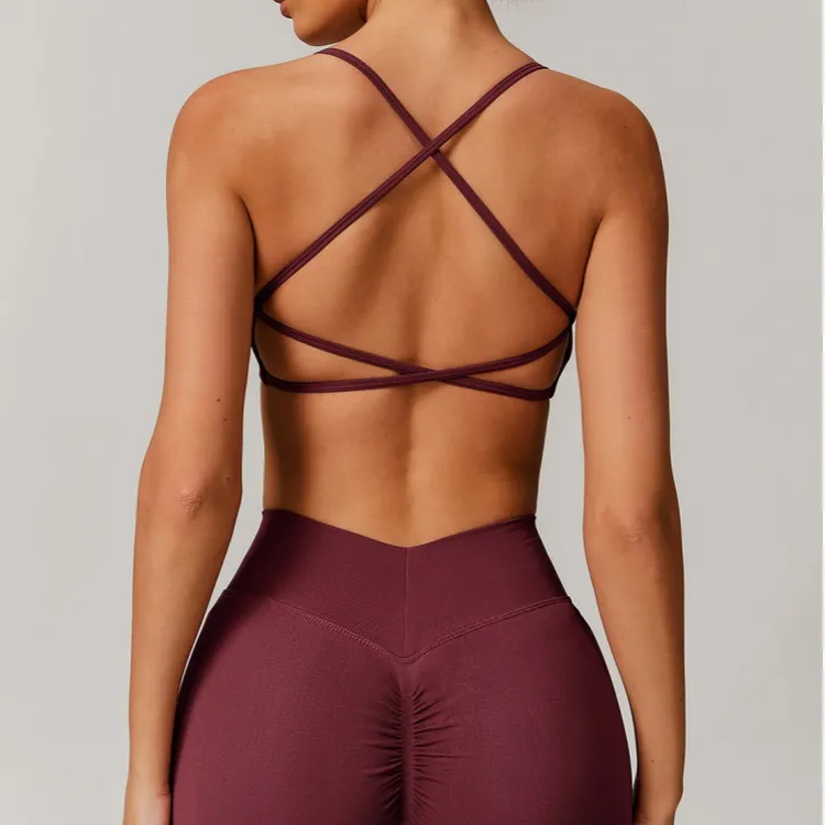 尚诺飞欧美新款挂脖运动背心健身服性感美背交叉吊带瑜伽服上衣女