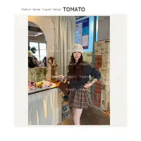 TomaTo-韩系复古新款小众休闲格子显瘦气质高腰蓬蓬短裤C25Q1183