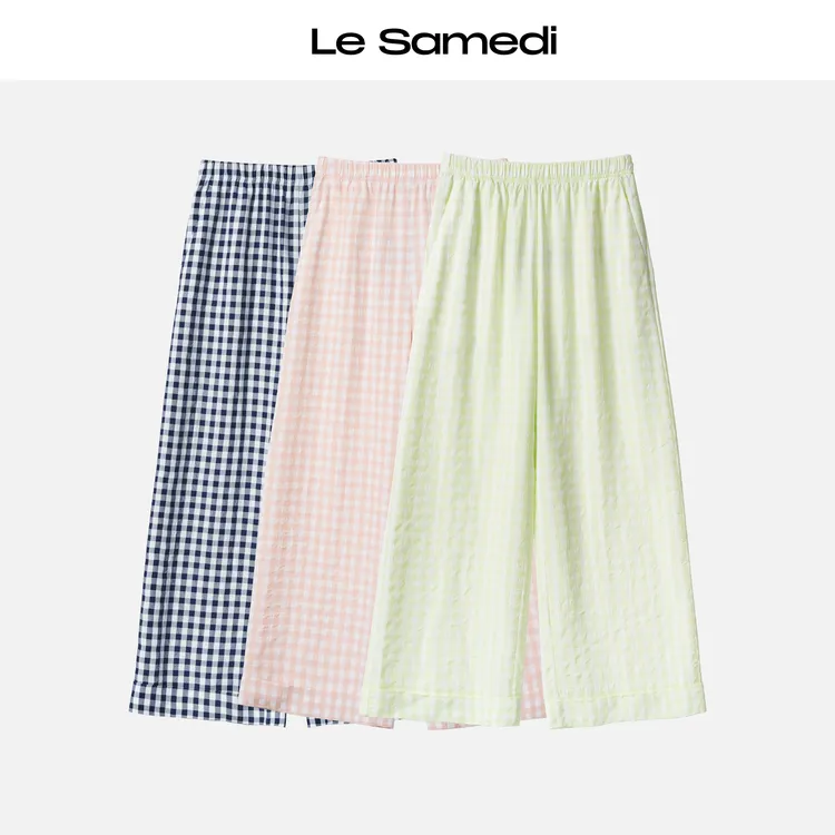 Le Samedi【帕斯蒂尔风格纹】松弛舒适 复古格纹翻边九分直筒裤