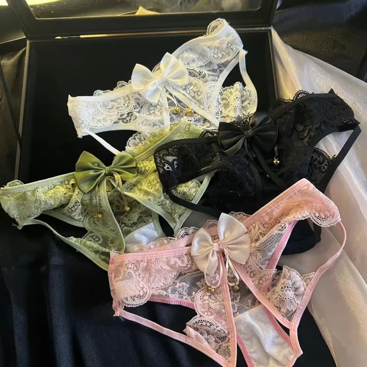 爱恋铃铛·一动就响日系性感蕾丝镂空蝴蝶结纯欲低腰甜美三角裤