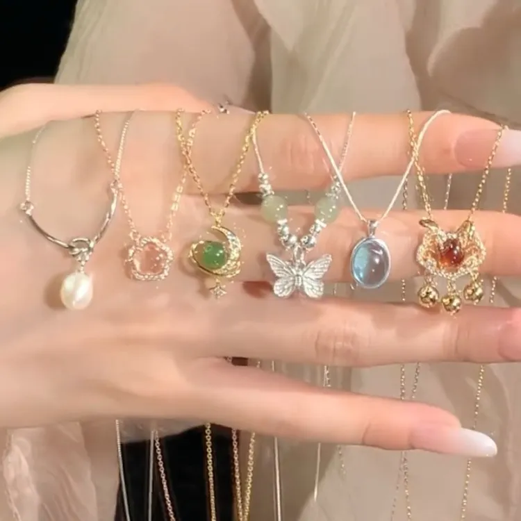 吊坠925银玻璃 纯银珍珠配饰女不掉色轻奢高级感百搭锁骨链