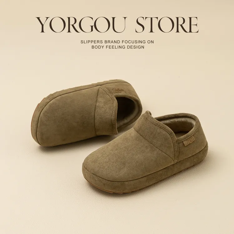 远港秋冬季麂皮绒包跟棉拖鞋女士外穿加绒保暖棉鞋厚底耐磨雪地靴