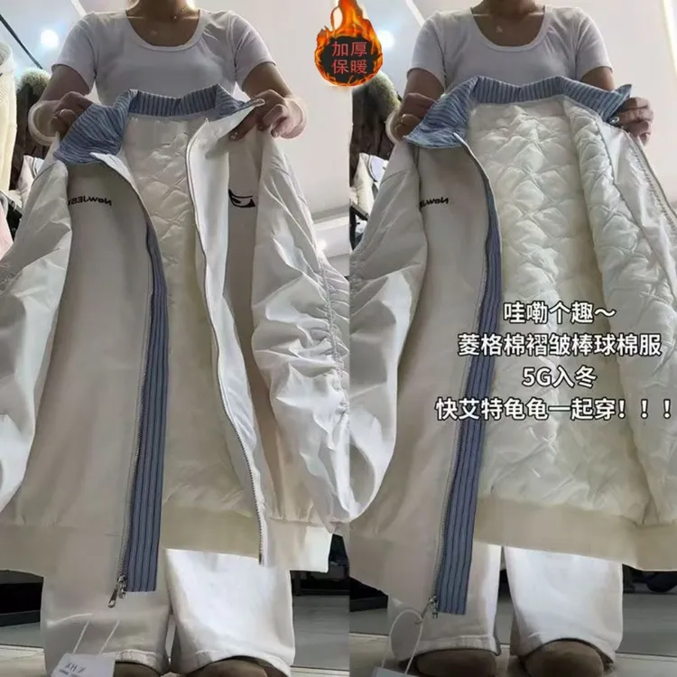 加棉加厚美式复古拼接格纹假两件飞行夹克冬季新款宽松休闲外套潮