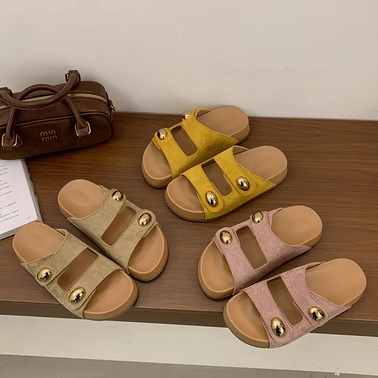 爆款凉拖鞋女夏季外穿小金豆魔术贴勃肯拖鞋新款海边休闲防滑拖鞋