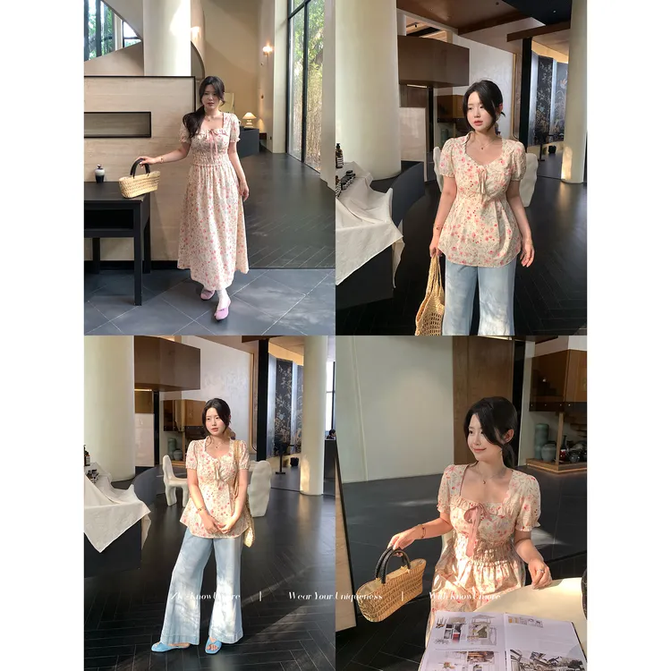  知葵微胖定制【花黛少女】夏季田园风碎花上衣+连衣裙12251L2939