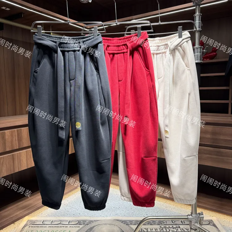 冬季新品馬年新年款纯色加绒刺绣时尚男士休闲裤宽松舒适百搭0126