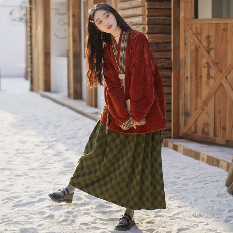 对穿交秋冬明制松紧腰马面裙日常通勤改良汉服女弓袋袖