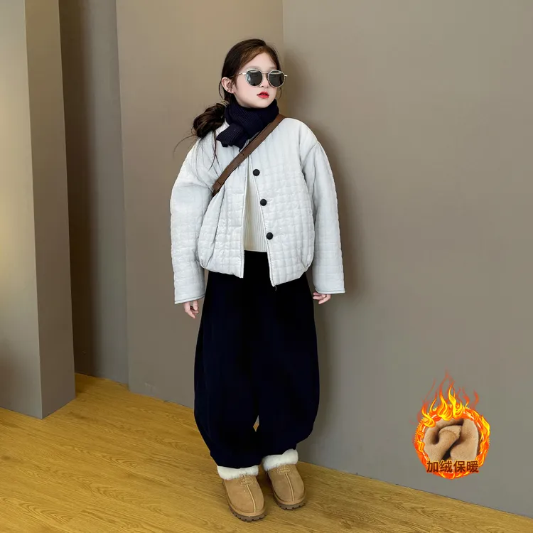 女童2025新款儿童秋冬季韩系穿搭加绒甜美外套休闲阔腿裤套装新品