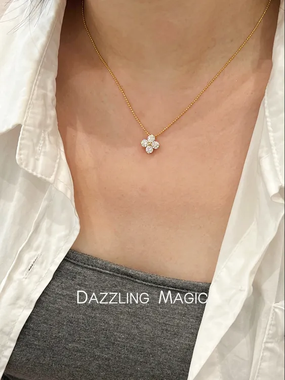 实验室培育钻石18K金四叶草吊坠正品简约百搭气质锁骨链（赠银链）