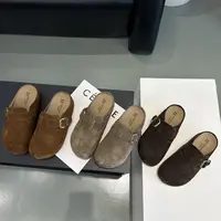 懒人推荐~半拖  真皮厚底包头拖鞋女小个子增高复古皮带扣勃肯鞋