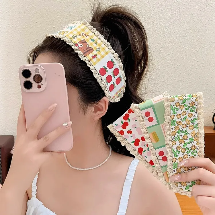 甜美碎花针织刘海贴可爱少女魔法贴束发带2025新款前额碎发贴头饰