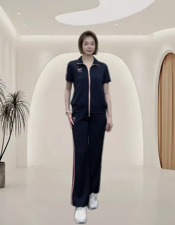 25年夏季新款时尚休闲洋气显瘦大码运动套装减龄宽松气质女士短袖